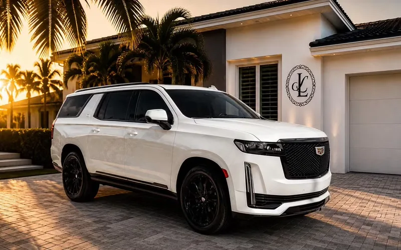 2023 Cadillac Escalade ESV White parked at a Southwest Florida residence